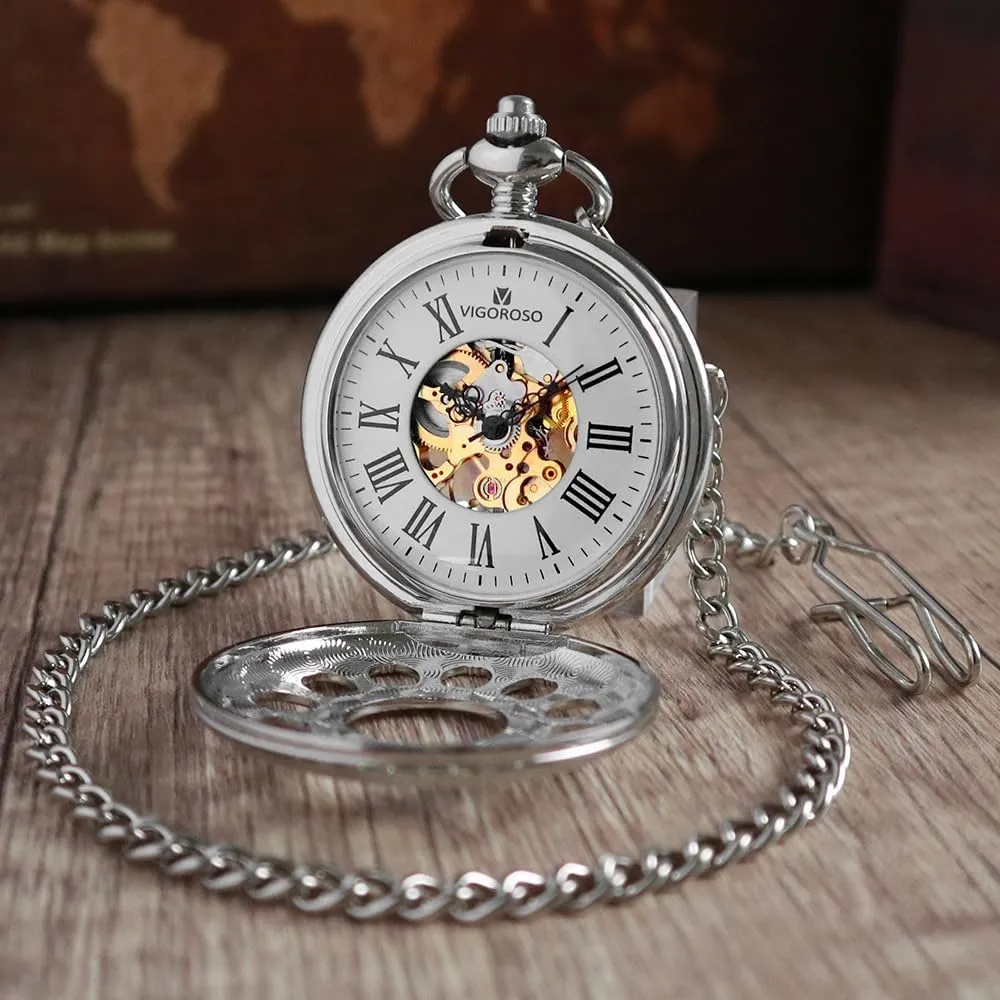 Wind Up Pocket Watches for Men, Mechanical Pocket Watch with Chain, deep invertebrate Mens Skeleton Pocketwatch VIGOROSO Vintage Hand 
