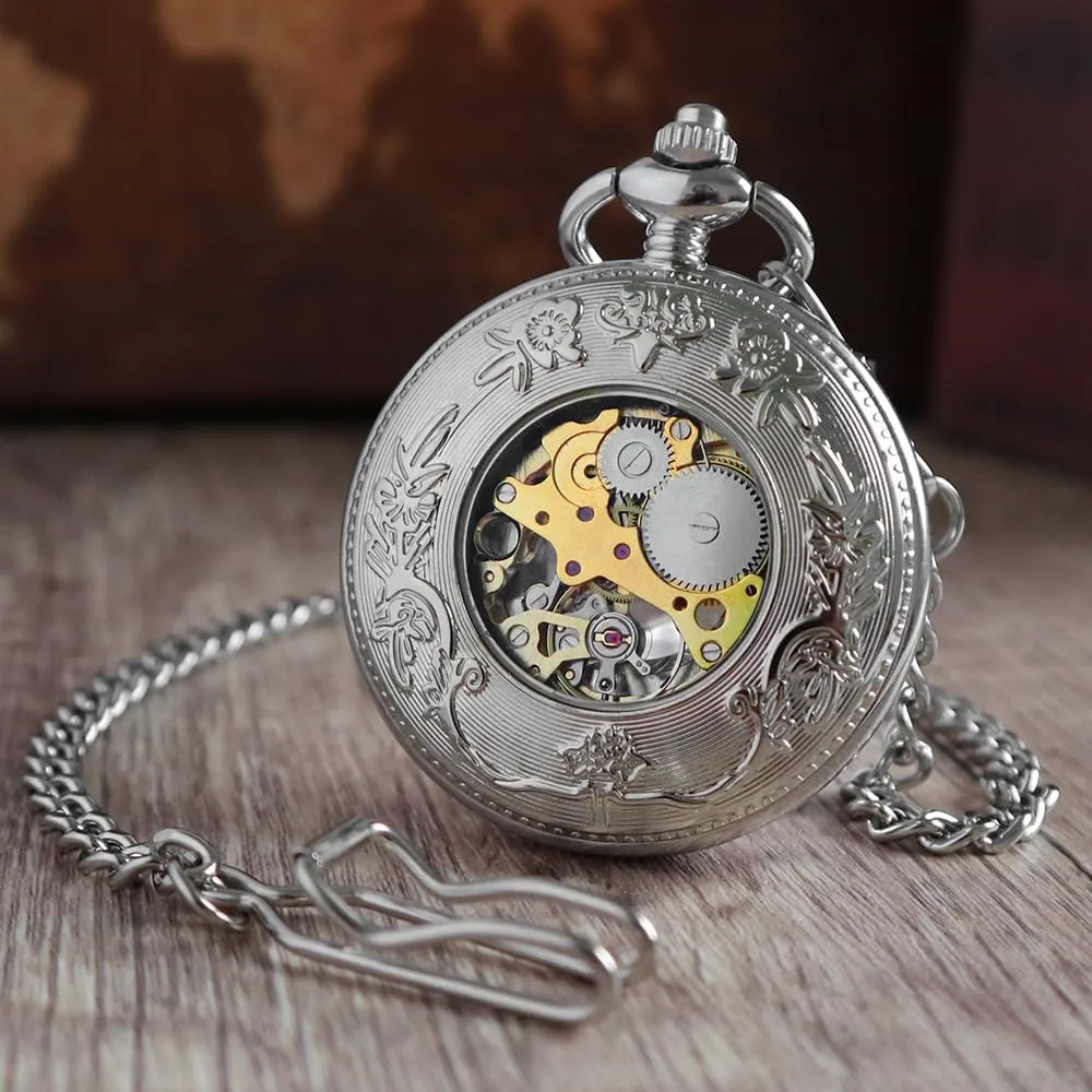Wind Up Pocket Watches for Men, Mechanical Pocket Watch with Chain, deep invertebrate Mens Skeleton Pocketwatch VIGOROSO Vintage Hand 