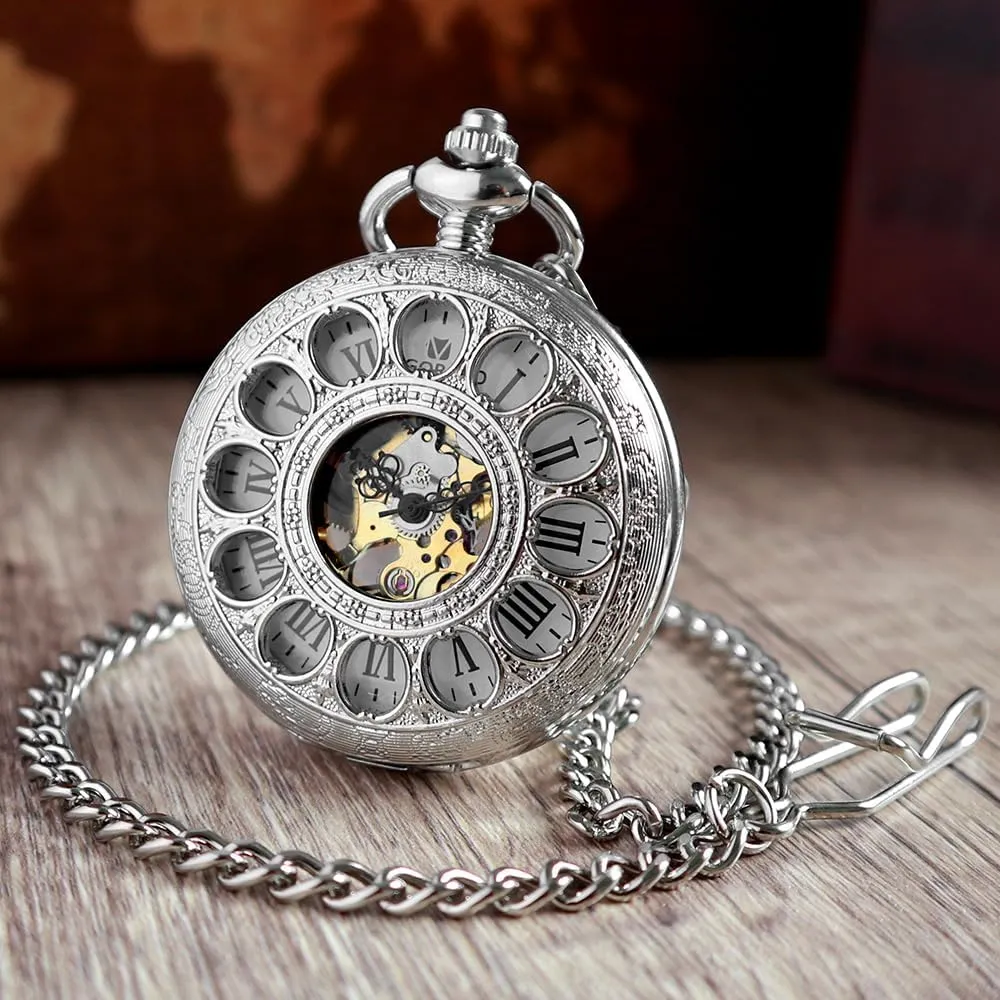 Wind Up Pocket Watches for Men, Mechanical Pocket Watch with Chain, deep invertebrate Mens Skeleton Pocketwatch VIGOROSO Vintage Hand 