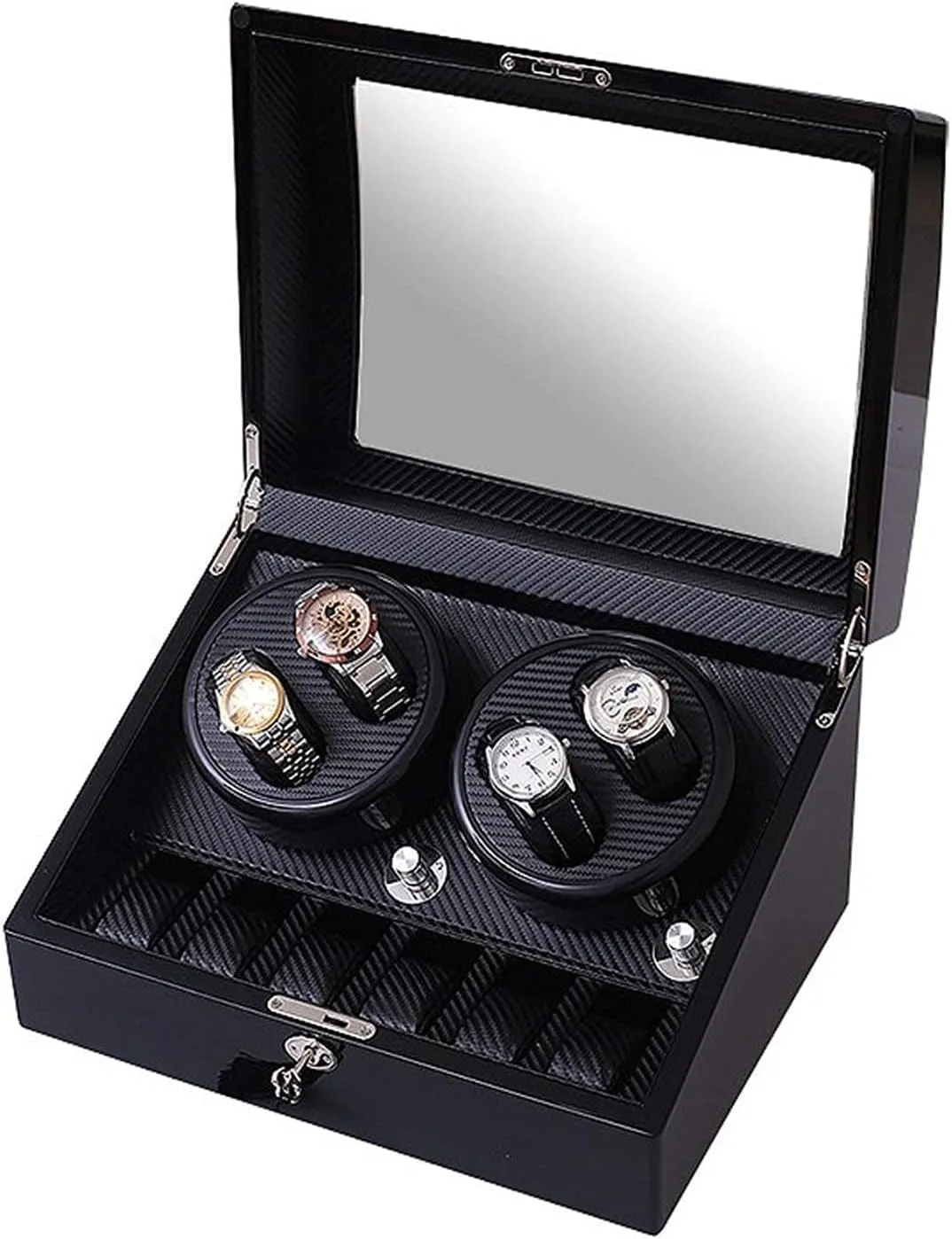 Winder, 4 6 Carbon Fiber Automatic Mechanical Watches Box Quiet Motor - 5 Rotation magnetize hospitable aside Modes Watches and Jewelry Watch 