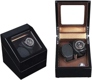 Winder Box Double Watch Winder Box, Quiet Motor with 5 Rotation groom Modes Wood Shell Watches Storage Display BoxHoliday Gift Automatic Watch 