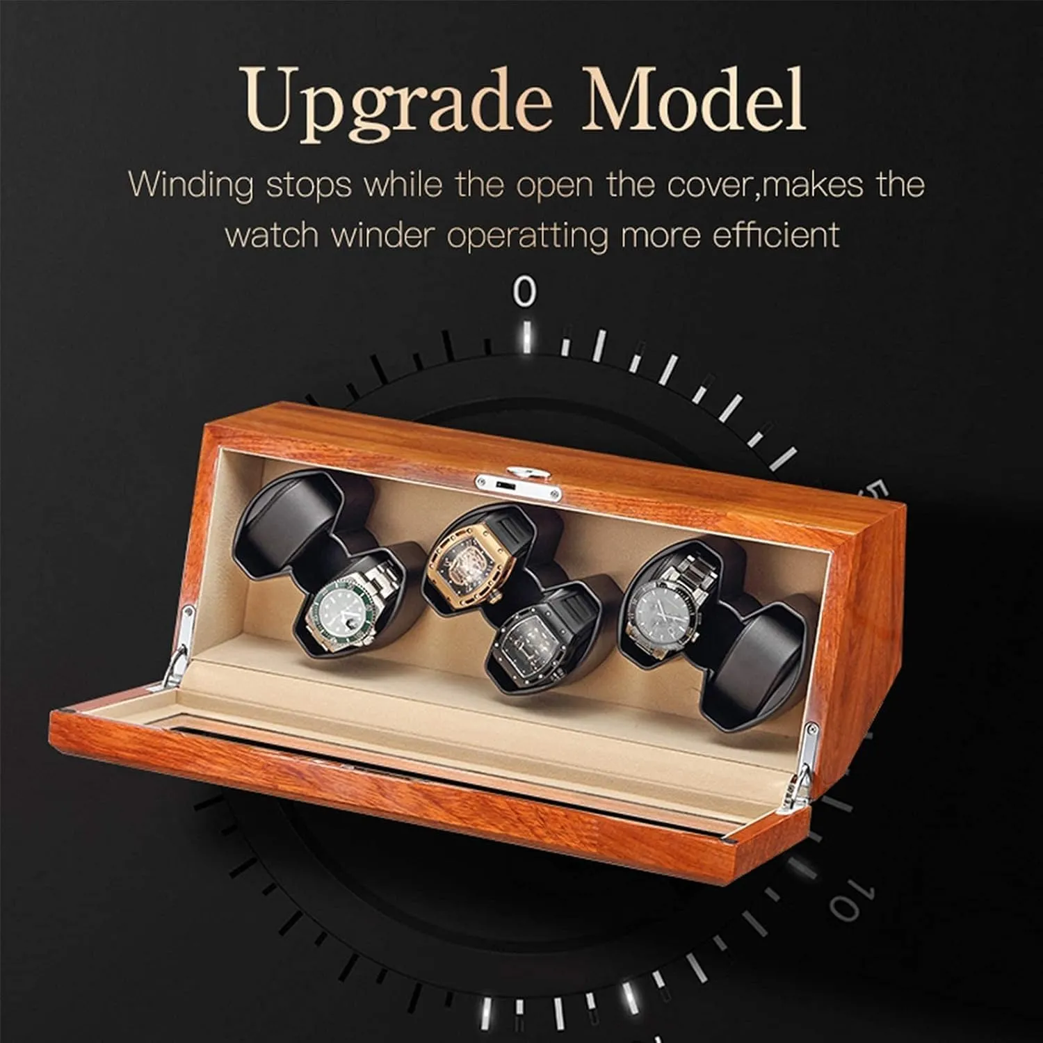 Winder Box Solid Wood wrestle with Clear Glass Top 4 Rotation Mode Super Quiet Motor Support USB Power High-end/Beige (Black 8 0) Automatic Watch 