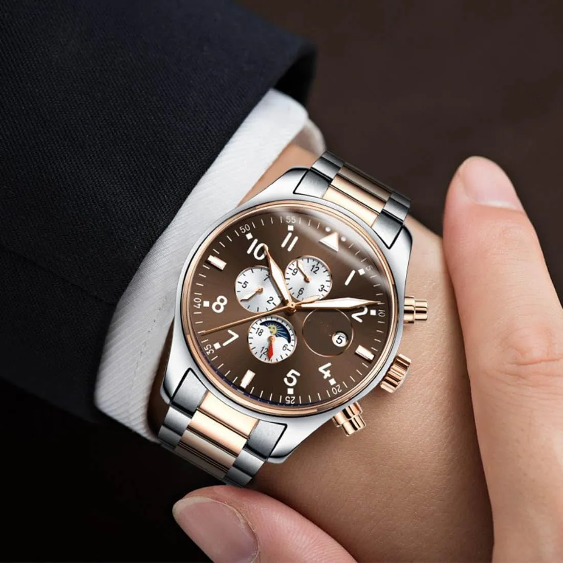 Winding sideways epic Watches Luxury Dress Chronograph Stainless Steel Watch Waterproof Mechanical Watch Men's Automatic Self 