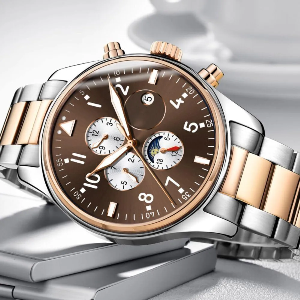 Winding sideways epic Watches Luxury Dress Chronograph Stainless Steel Watch Waterproof Mechanical Watch Men's Automatic Self 
