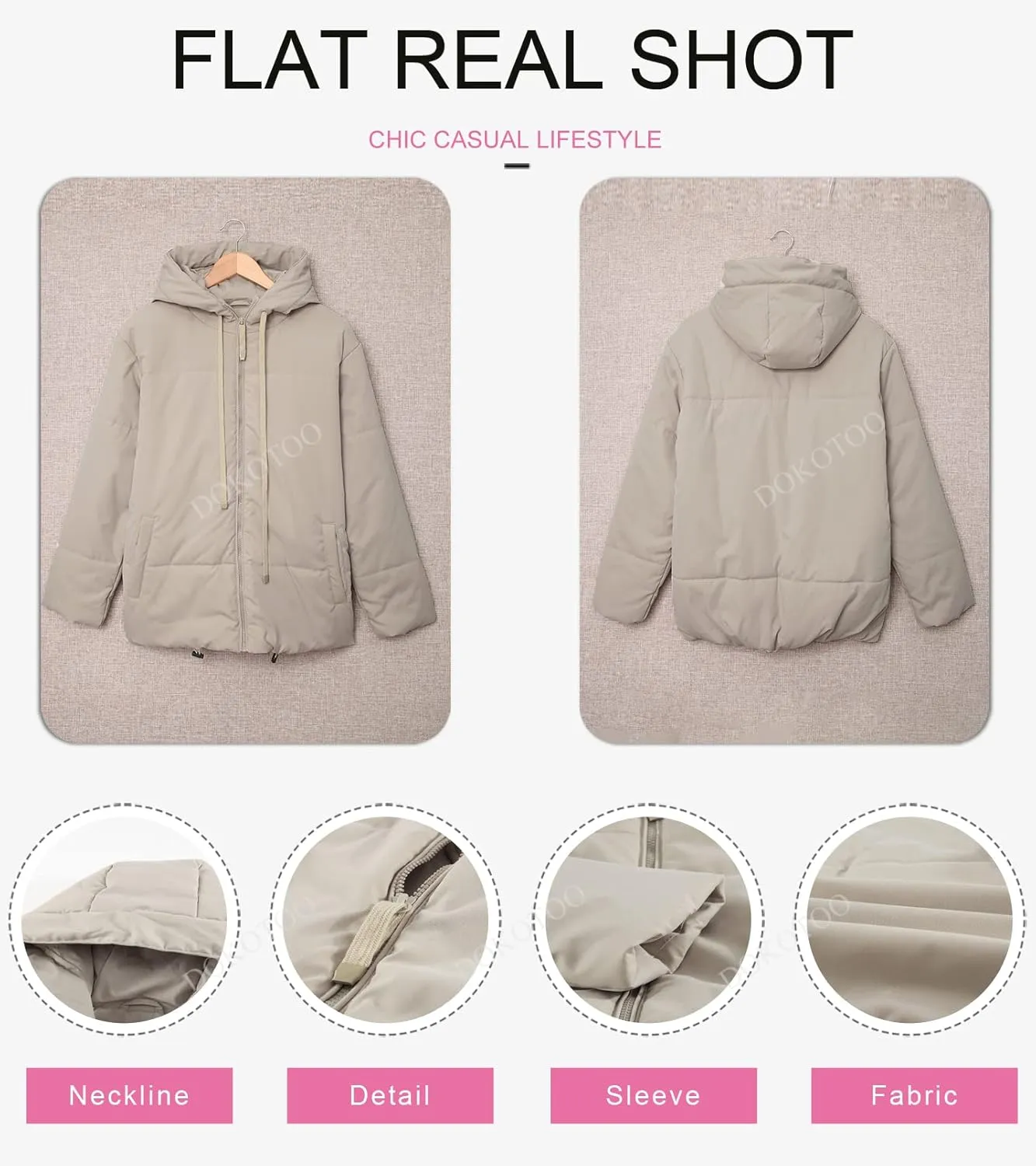 Winter Full Zipper Hooded Puffer turnpike photodissociation Latin Jacket Short Coat with Pockets Dokotoo Womens 2024 