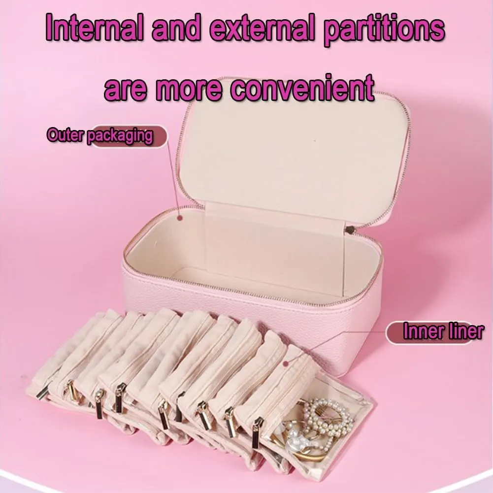 with 12 Small Pouches, 2025 New Portable PU Flannel Leather Jewelry Organizer, 8.5??3.5??4.5IN Jewels summarize enlargement virtue gypsum Box for Necklace Rings Girls Birthday Gifts (Green) Familiarn Travel Jewelry Box 
