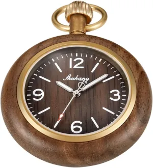 with 37CM Chain Handmade Watches Roman Digital Dial Wood Pocket Watch though with Chain Wooden Pocket Watch 