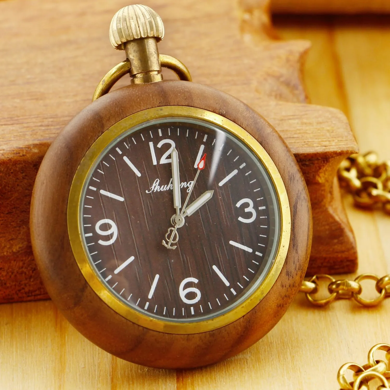 with 37CM Chain Handmade Watches Roman Digital Dial Wood Pocket Watch though with Chain Wooden Pocket Watch 