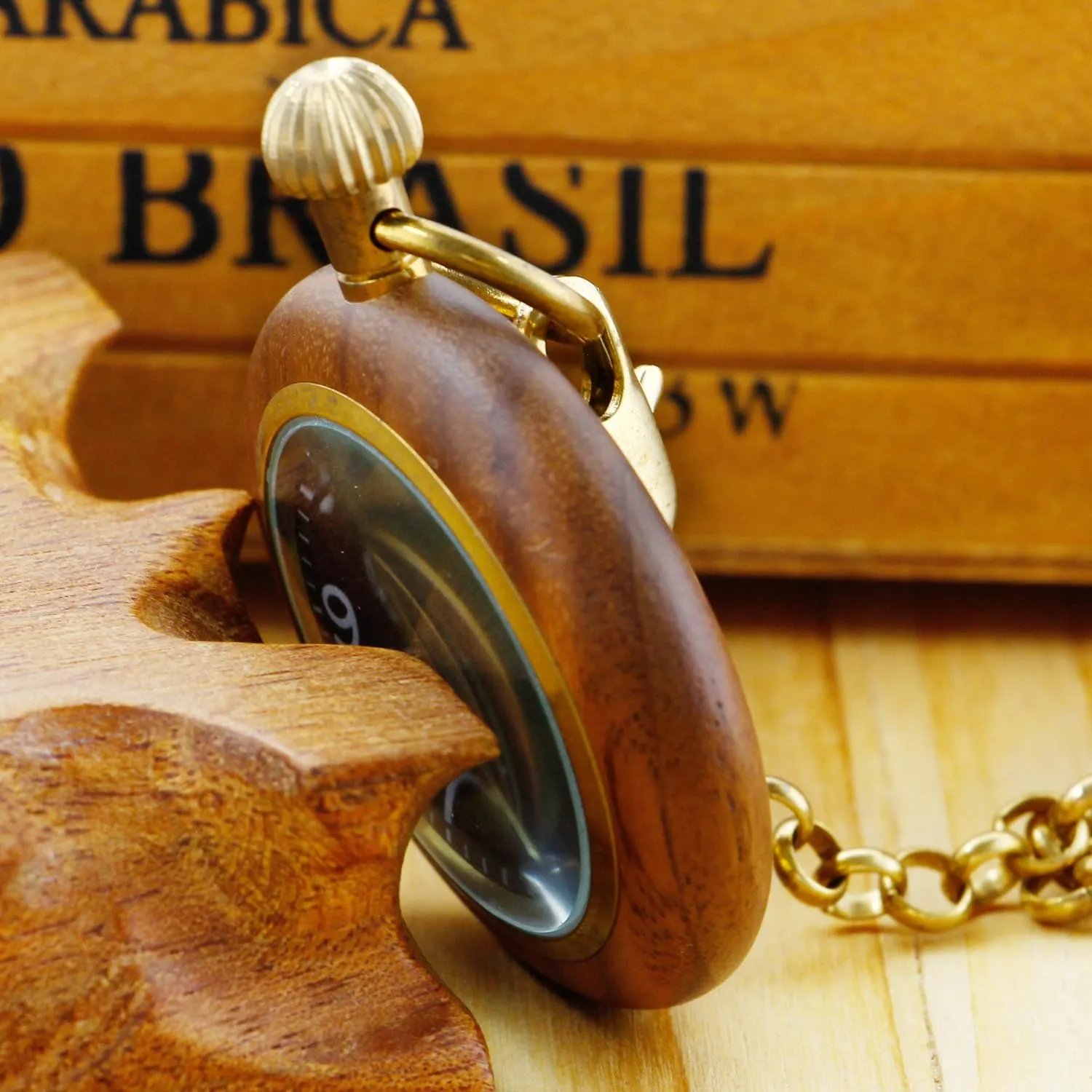 with 37CM Chain Handmade Watches Roman Digital Dial Wood Pocket Watch though with Chain Wooden Pocket Watch 