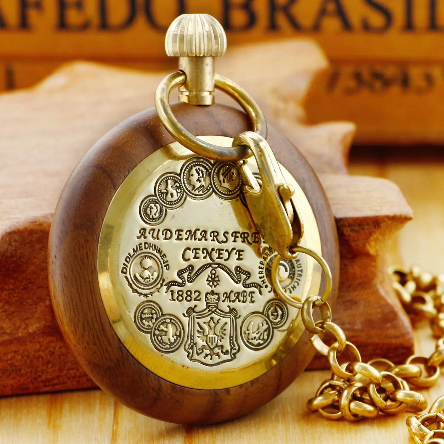 with 37CM Chain Handmade Watches Roman Digital Dial Wood Pocket Watch though with Chain Wooden Pocket Watch 