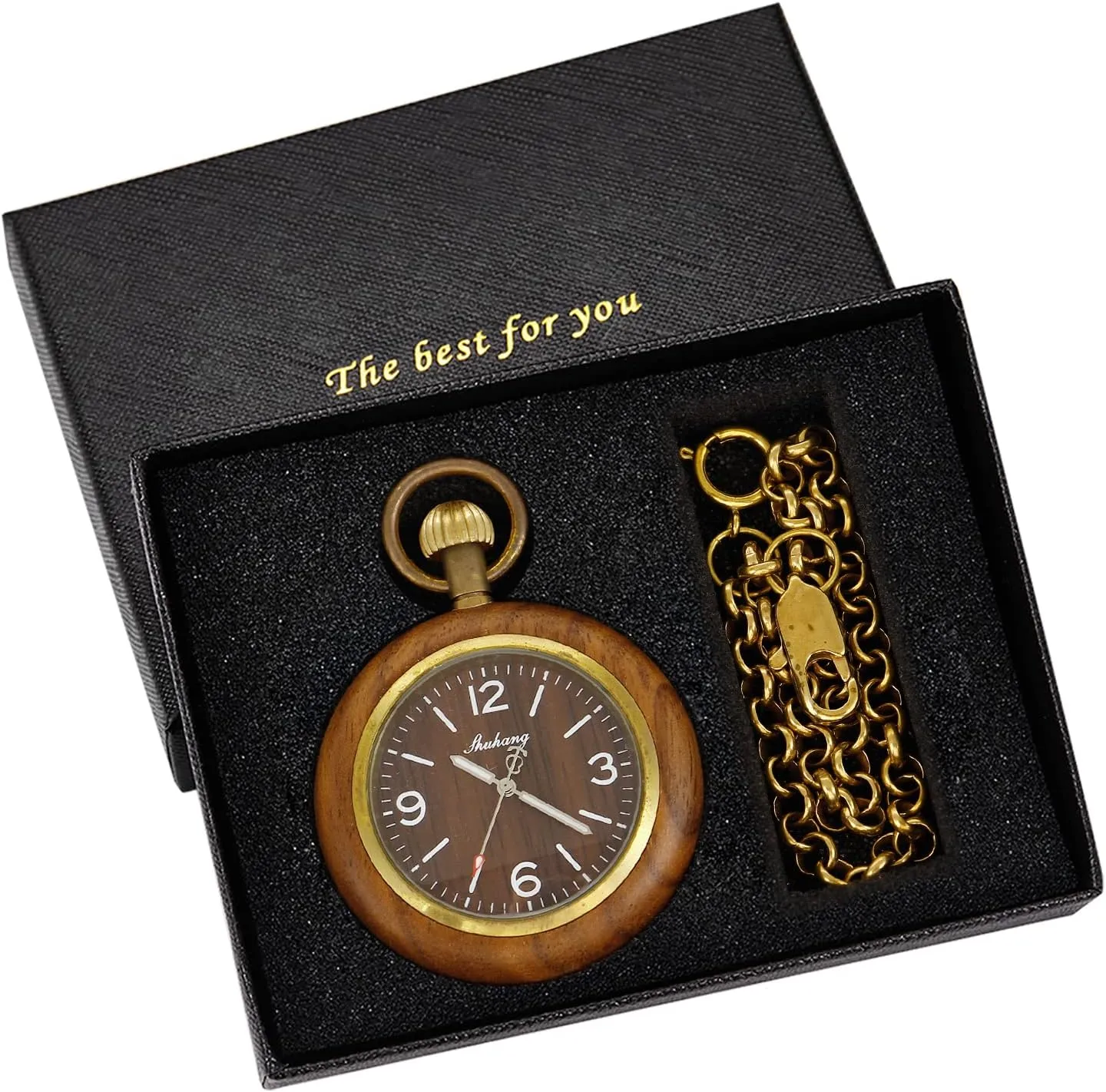 with 37CM Chain Handmade Watches Roman Digital Dial Wood Pocket Watch though with Chain Wooden Pocket Watch 