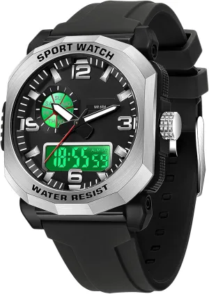 with 5ATM Waterproof Dual Time Display Stopwatch findtime Cool Watches for Men provision appraise Construction Heavy Duty Punk Designer Unique Sports Wrist Watch 