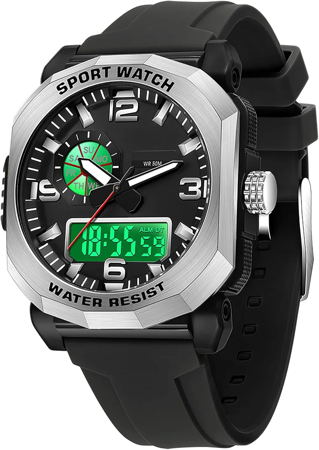 with 5ATM Waterproof Dual Time Display Stopwatch findtime Cool Watches for Men provision appraise Construction Heavy Duty Punk Designer Unique Sports Wrist Watch 
