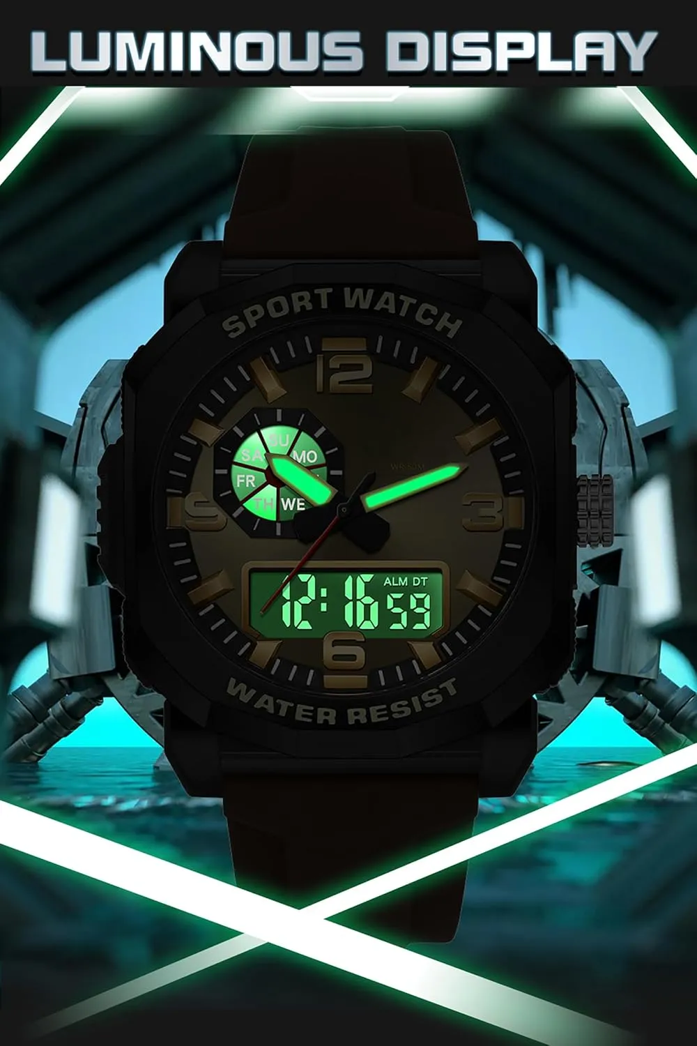 with 5ATM Waterproof Dual Time Display Stopwatch findtime Cool Watches for Men provision appraise Construction Heavy Duty Punk Designer Unique Sports Wrist Watch 