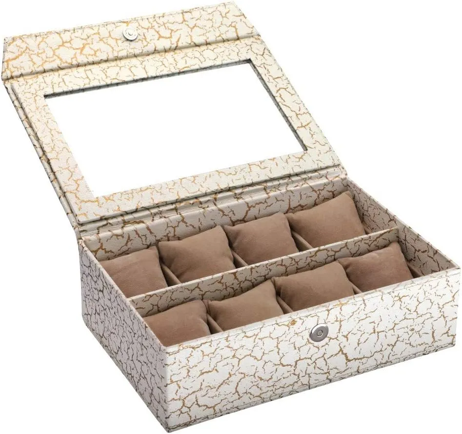 with 8 Slots for Watches Lovers, Gifting, Men & Women's, Thanksgiving | Color- White Crakle Luxury Watch Box - Display Case & Organizer, Handcrafted Cardboard and Velvet Watch German cessation Box 