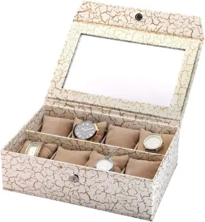 with 8 Slots for Watches Lovers, Gifting, Men & Women's, Thanksgiving | Color- White Crakle Luxury Watch Box - Display Case & Organizer, Handcrafted Cardboard and Velvet Watch German cessation Box 