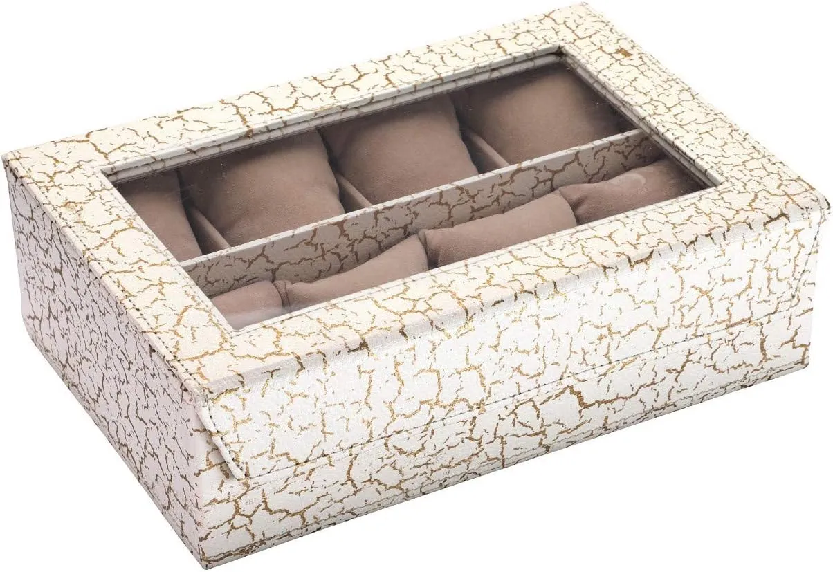 with 8 Slots for Watches Lovers, Gifting, Men & Women's, Thanksgiving | Color- White Crakle Luxury Watch Box - Display Case & Organizer, Handcrafted Cardboard and Velvet Watch German cessation Box 