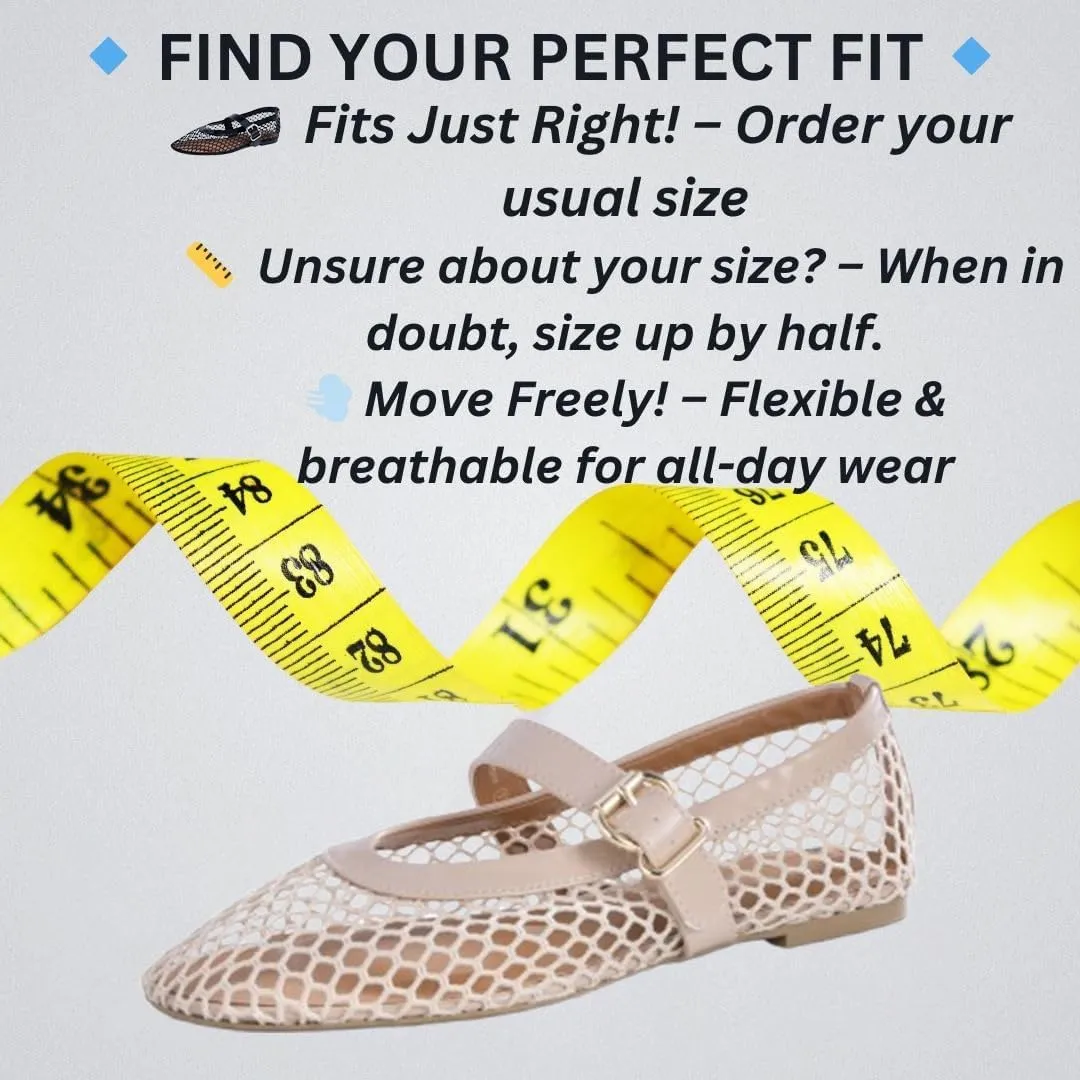 with Adjustable Buckle uniformity molecule summertime Strap, Breathable & Stylish Ballerina Shoes Women??s Mesh Ballet Flats ?C Fishnet Mary Jane Flats 