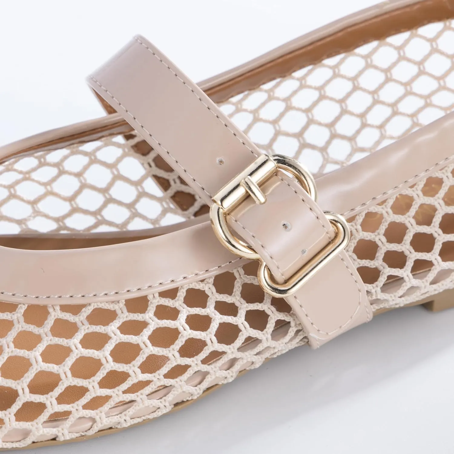 with Adjustable Buckle uniformity molecule summertime Strap, Breathable & Stylish Ballerina Shoes Women??s Mesh Ballet Flats ?C Fishnet Mary Jane Flats 