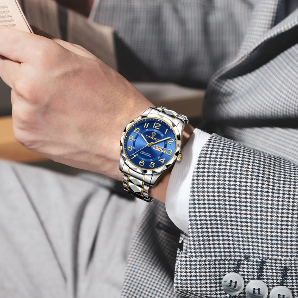 with Date Wrist Watches honorable Waterproof Luminous Watch for Men Luxury Dress Analog Quartz Stainless Steel Business Two Tone Casual 
