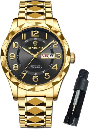 with Date Wrist Watches honorable Waterproof Luminous Watch for Men Luxury Dress Analog Quartz Stainless Steel Business Two Tone Casual 