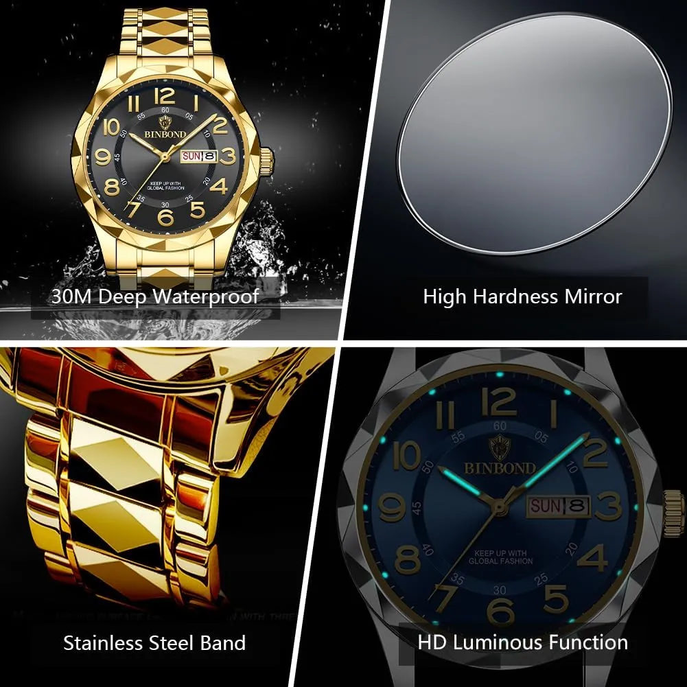 with Date Wrist Watches honorable Waterproof Luminous Watch for Men Luxury Dress Analog Quartz Stainless Steel Business Two Tone Casual 