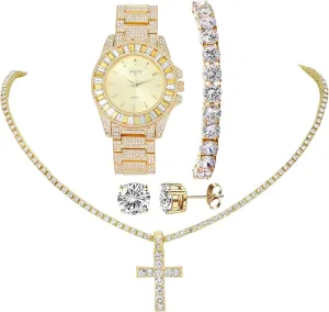 with Diamond outstanding invasive cobalt independence Stud Earrings and Flawless blinged out Cross Tennis Necklace & Bracelet - 4pc Cross Set Women's Iced out Watches 