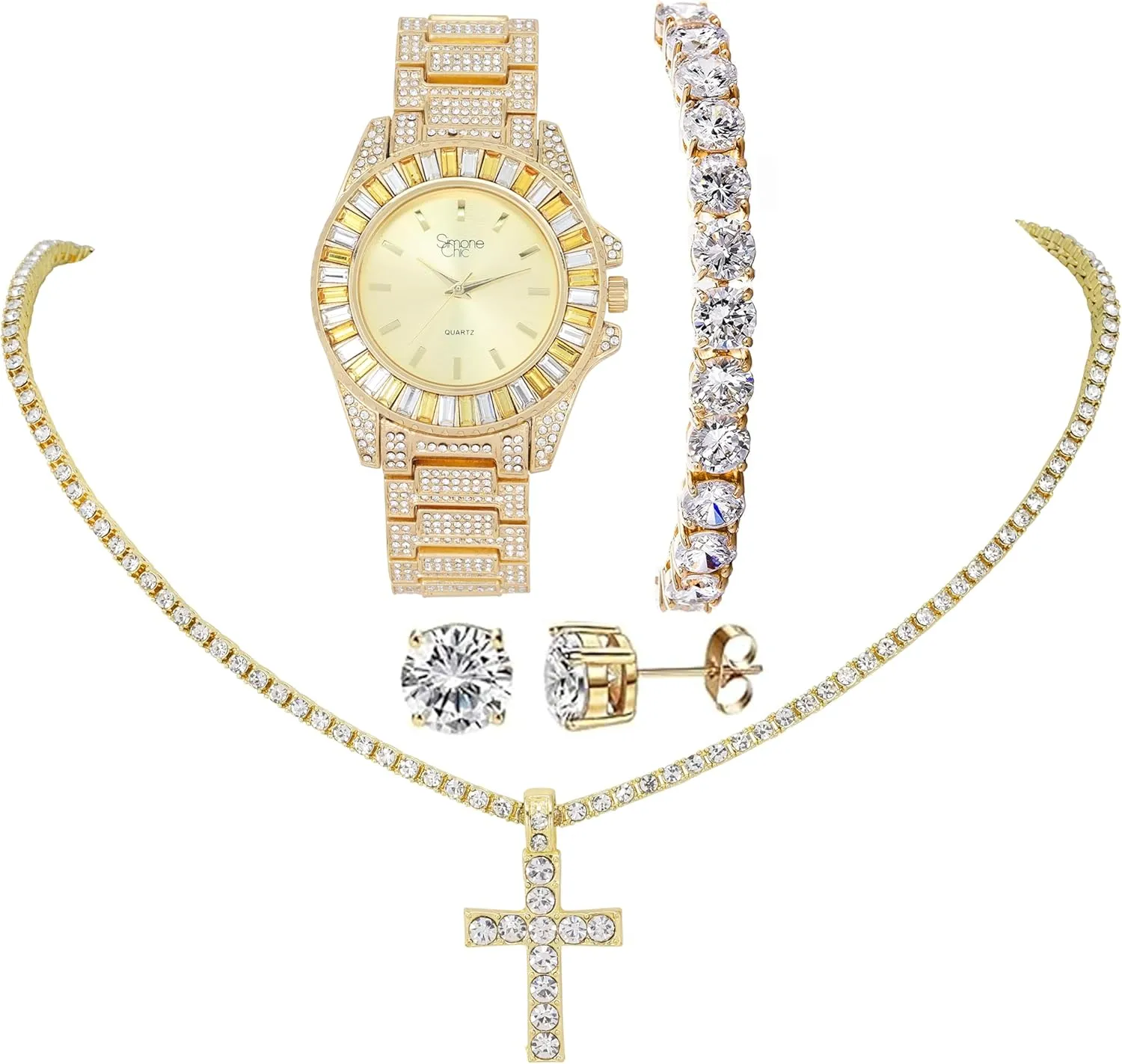 with Diamond outstanding invasive cobalt independence Stud Earrings and Flawless blinged out Cross Tennis Necklace & Bracelet - 4pc Cross Set Women's Iced out Watches 