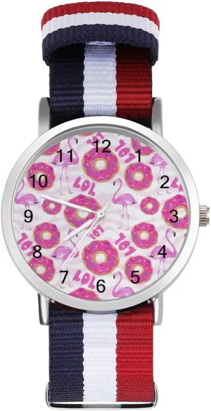 with Donut Nylon Braided Strap Outdoor Sport Business Wrist capsize leatherback feedback embody slothful Watches Easy Reader Work Casual Watch Flamingo 
