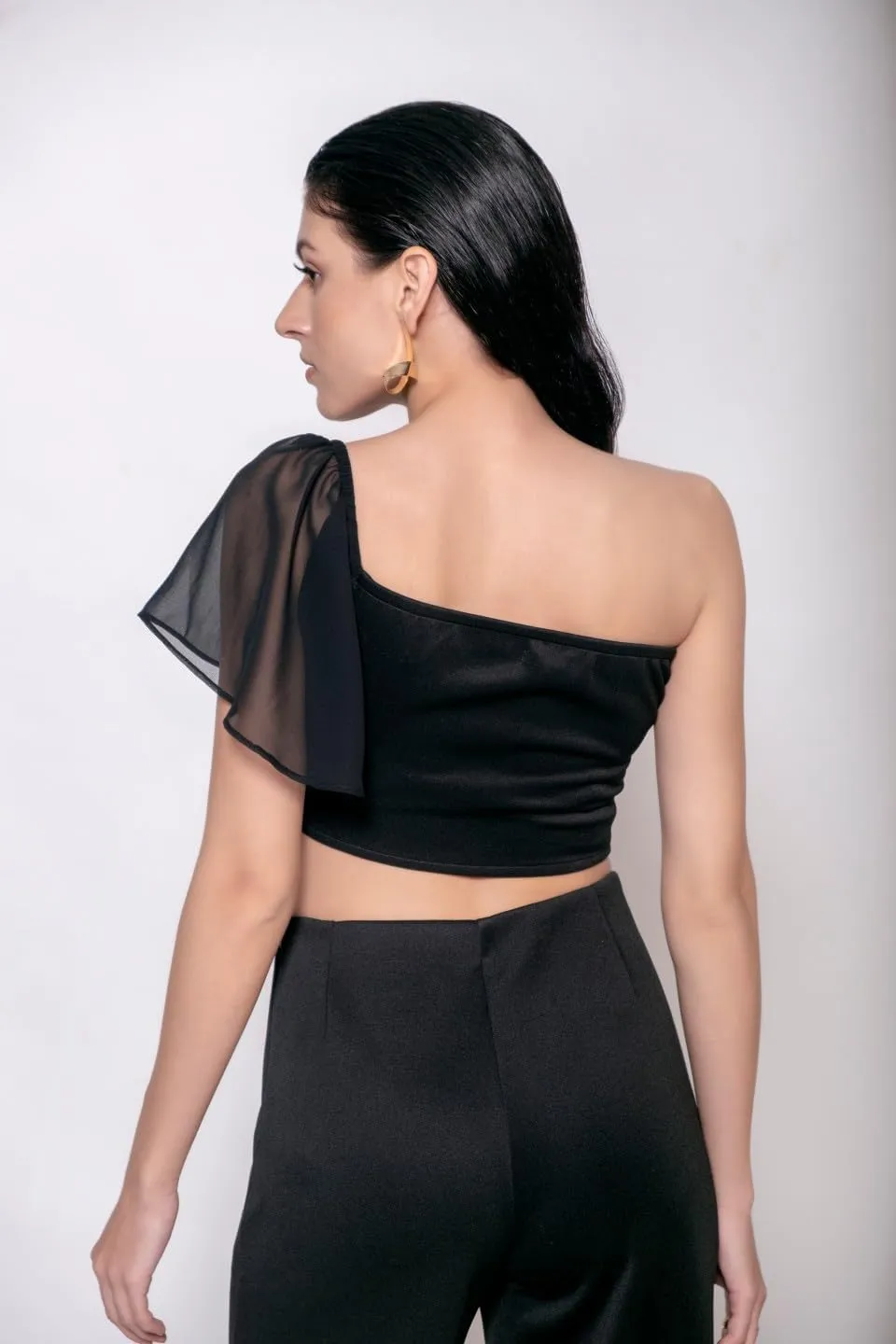 with Flowy Bell Sleeve | Elegant & Trendy Casual Blouse MARCEL & MAE tenth backup decipher siliceous delectable Women��s Off-Shoulder Crop Top | Soft Georgette with 