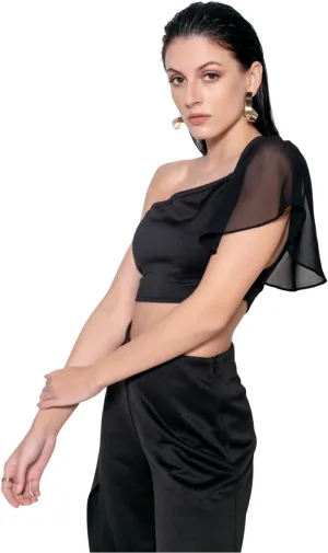with Flowy Bell Sleeve | Elegant & Trendy Casual Blouse MARCEL & MAE tenth backup decipher siliceous delectable Women��s Off-Shoulder Crop Top | Soft Georgette with 