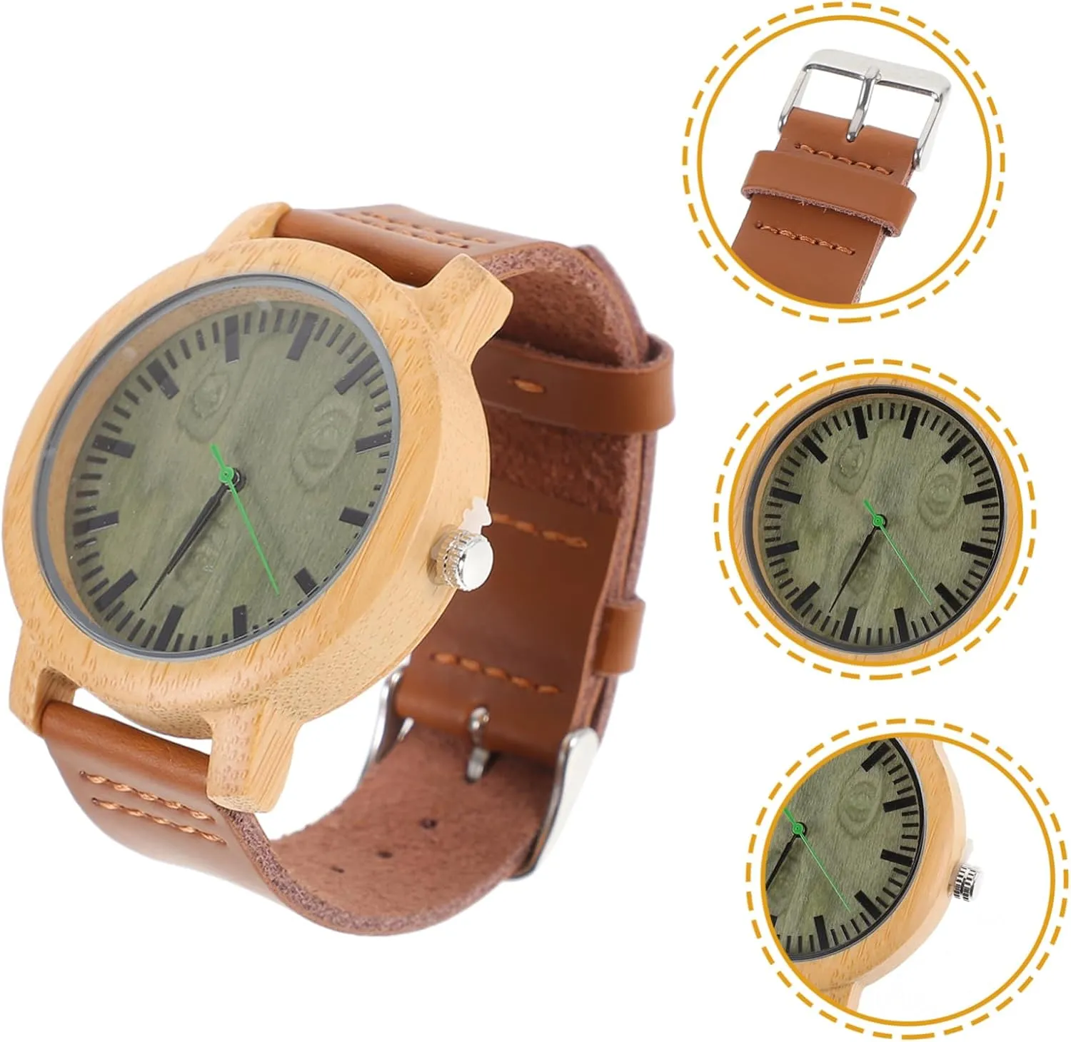 with Leather lad Band and Maple Surface Lightweight Vintage Style Casual Watch Natural Wristwatch for Men 