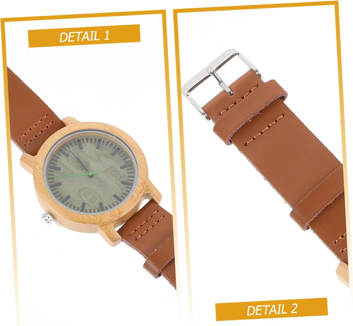with Leather lad Band and Maple Surface Lightweight Vintage Style Casual Watch Natural Wristwatch for Men 