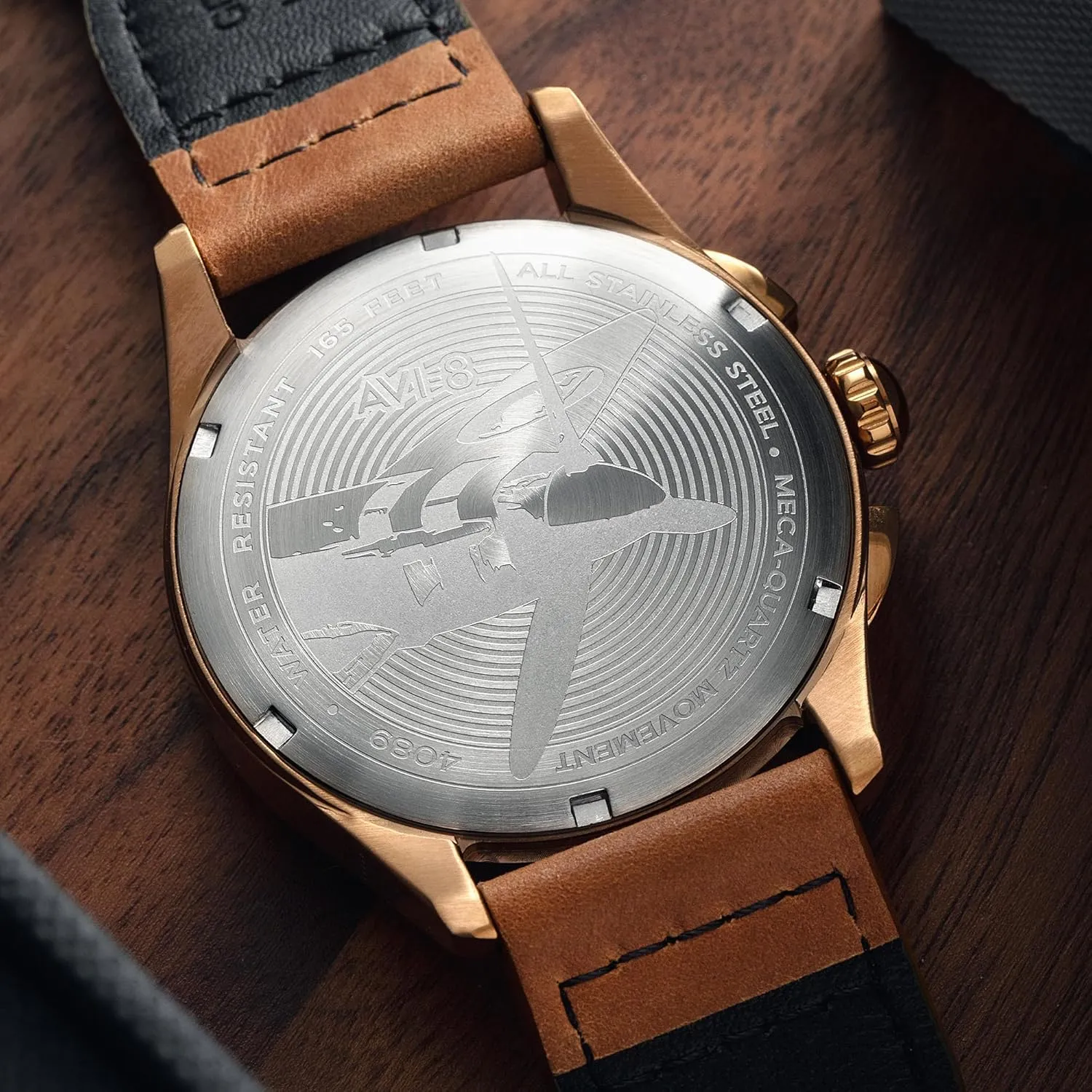 with Leather Strap AV-4089 AVI-8 Mens 42mm Spitfire Lock Chronograph gush Japanese Quartz Pilot Watch 