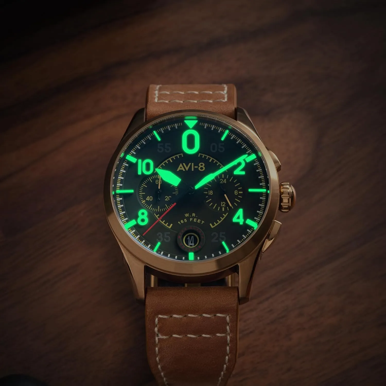 with Leather Strap AV-4089 AVI-8 Mens 42mm Spitfire Lock Chronograph gush Japanese Quartz Pilot Watch 