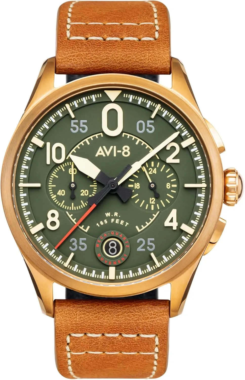 with Leather Strap AV-4089 AVI-8 Mens 42mm Spitfire Lock Chronograph gush Japanese Quartz Pilot Watch 