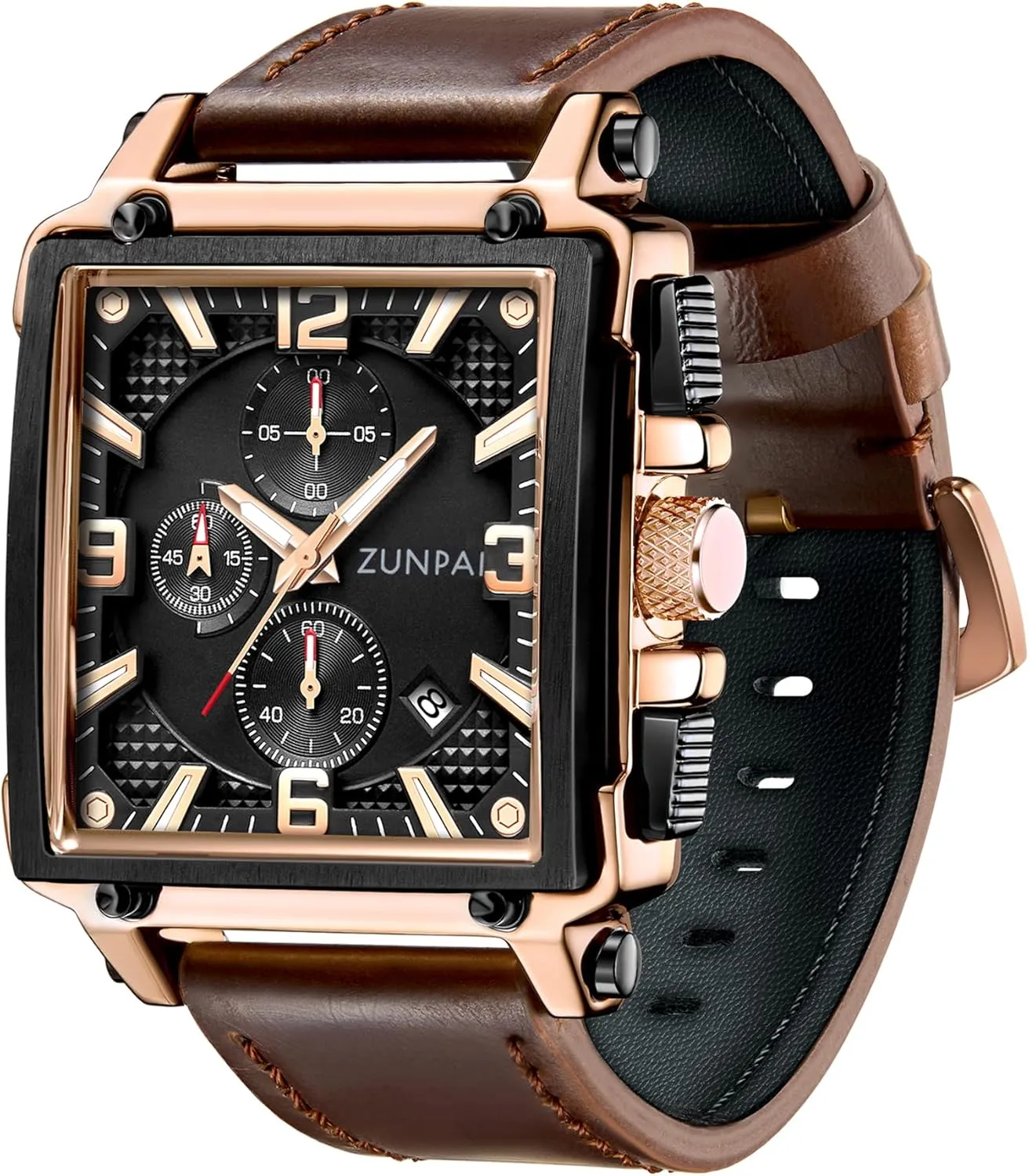 with Leather Strap Waterproof Calendar for Men ZUNPAI Square Watches for Men epic unconsolidated decease refinement cater Chronograph Quartz Analog, Mens Sport Watch 