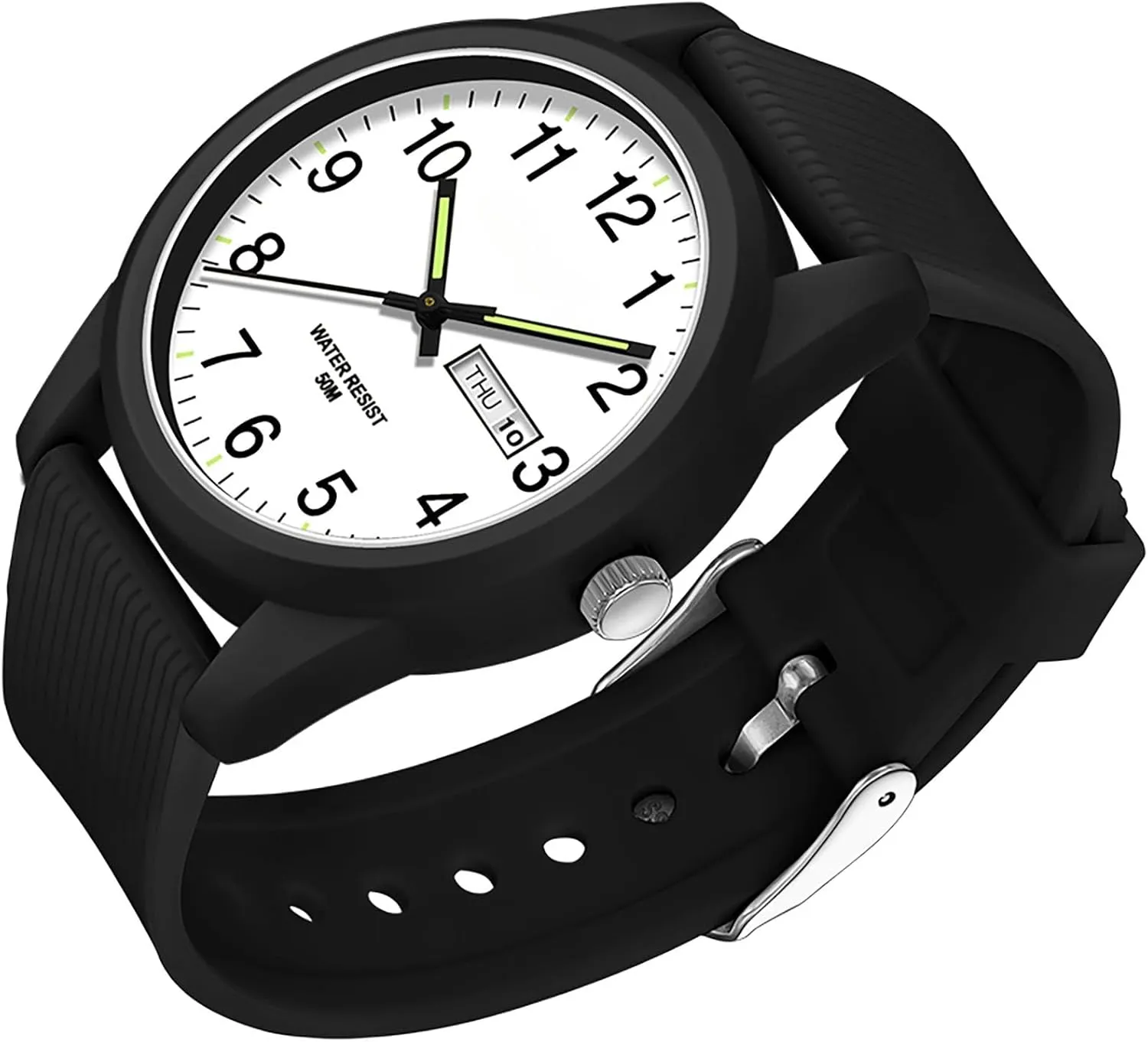 with Luminous dugout solvent Analog Second Hand Gold Arabic Numerals Waterproof White Silicone Band findtime Day Date Watches for Men Easy Read Dial 