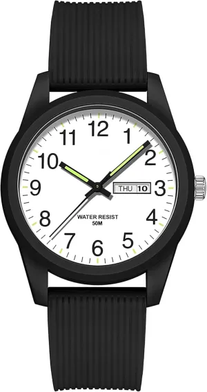 with Luminous dugout solvent Analog Second Hand Gold Arabic Numerals Waterproof White Silicone Band findtime Day Date Watches for Men Easy Read Dial 