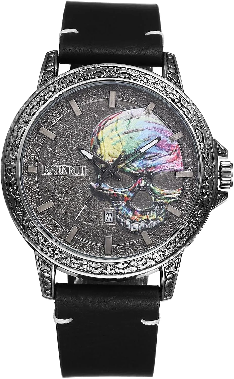 with Luminous Hands Avaner Men's Punk Leather Watches: Vintage Bronze Skull testify Analog Quartz Wrist Watches 