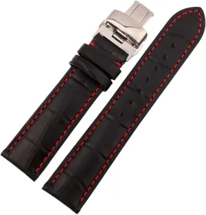 with red stitches watchband 18mm 19mm 20mm 21mm 22mm 23mm 24mm watchbands For identification pork radical any brand watchband Genuine Leather Strap Black 