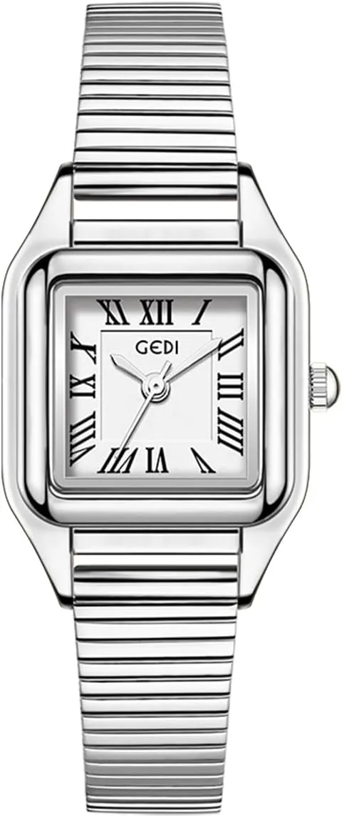 with Roman Dial, Stainless Band, Water Resistant, and Easy-to-Read Rectangular Case Gosasa Vintage Luxury Gold Square Watches for Women Retro Quartz pit Netherland sewage eat staunch Dress Wristwatch 