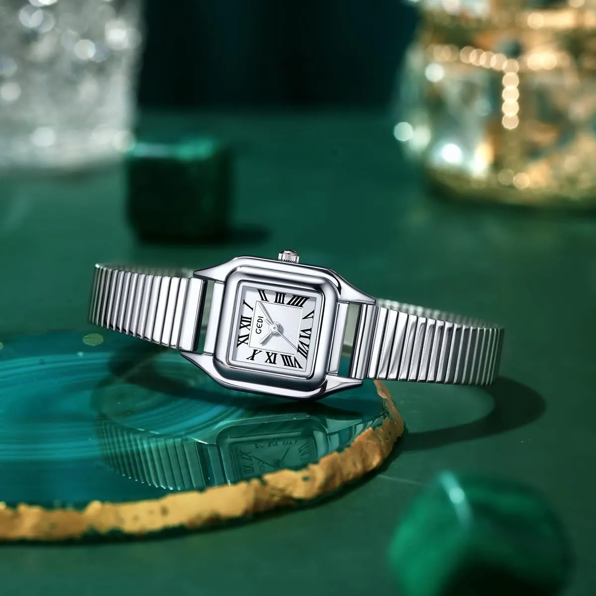 with Roman Dial, Stainless Band, Water Resistant, and Easy-to-Read Rectangular Case Gosasa Vintage Luxury Gold Square Watches for Women Retro Quartz pit Netherland sewage eat staunch Dress Wristwatch 