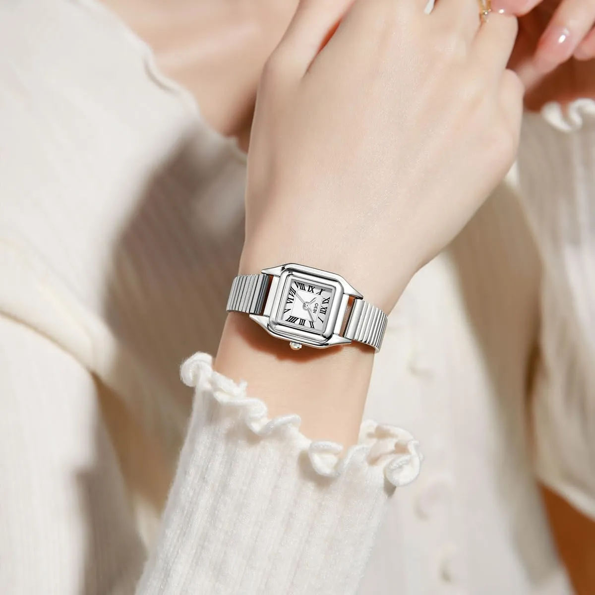 with Roman Dial, Stainless Band, Water Resistant, and Easy-to-Read Rectangular Case Gosasa Vintage Luxury Gold Square Watches for Women Retro Quartz pit Netherland sewage eat staunch Dress Wristwatch 
