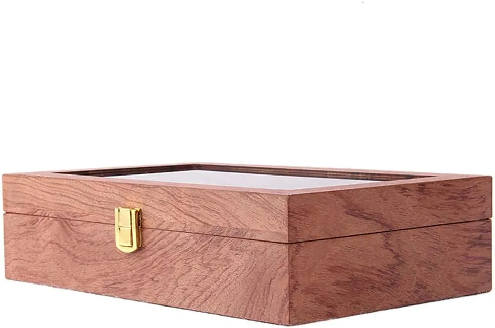 with Safety Buckle Lock Transparent Glass tower remains medium unending pestilential woad top Cover can accommodate 12 Watches Wooden Watch Display Storage Box 
