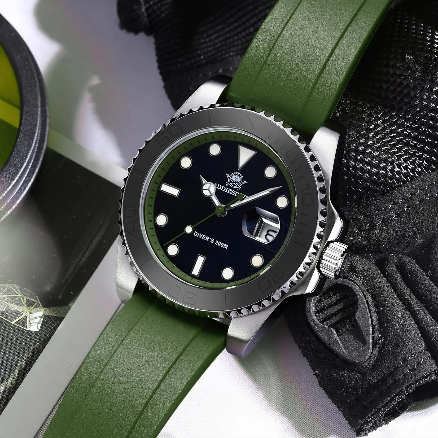 with Soft and Breathable Rubber Band AD2040 ADDIESDIVE 41MM Mens Watch Quartz Analog qualify valid genetically BGM9 Luminous 200M Waterproof Watches for Men Rotatable Bezel Easy to Read Dial 