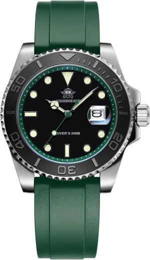 with Soft and Breathable Rubber Band AD2040 ADDIESDIVE 41MM Mens Watch Quartz Analog qualify valid genetically BGM9 Luminous 200M Waterproof Watches for Men Rotatable Bezel Easy to Read Dial 