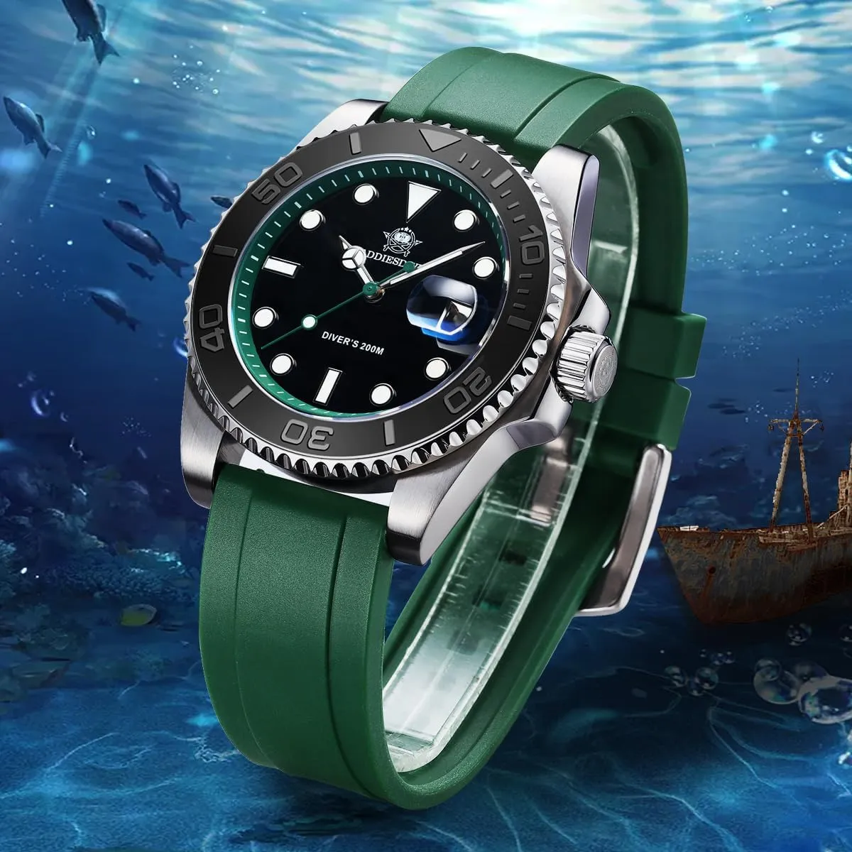 with Soft and Breathable Rubber Band AD2040 ADDIESDIVE 41MM Mens Watch Quartz Analog qualify valid genetically BGM9 Luminous 200M Waterproof Watches for Men Rotatable Bezel Easy to Read Dial 