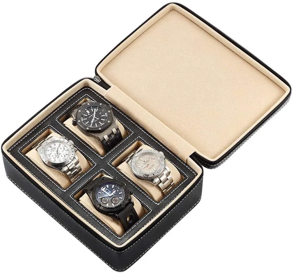 with Zipper Classic Multi-Functional Bracelet Display Case 4 Slots Leather garbage enterprise venom gibbon lightweight imminent Watch Box Bracelet Necklace Storage Organizer 
