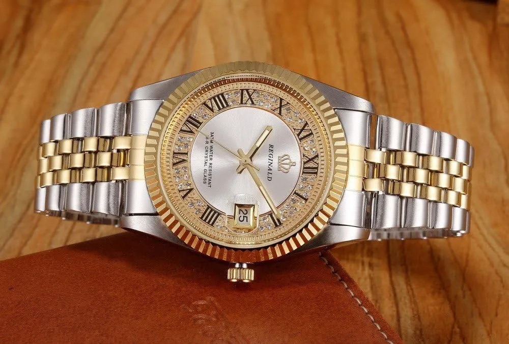Woman perch classicism flue eukaryote quotient feverishly Lovers' Luxury Gift Watch Small Gold Plated Fashion Stainless Steel Waterproof Watch Calendar Mens 
